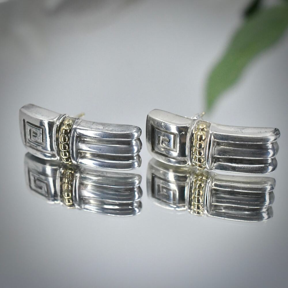 Vintage BAYANIHAN 18K Gold 925 Ster. Silver Modernist Drop Earrings 27mm 10.5g